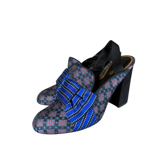 Etro Blue Bow Slingback Heels Sz 40 Brocade Suede Block Heels Made in Italy - Picture 2 of 8